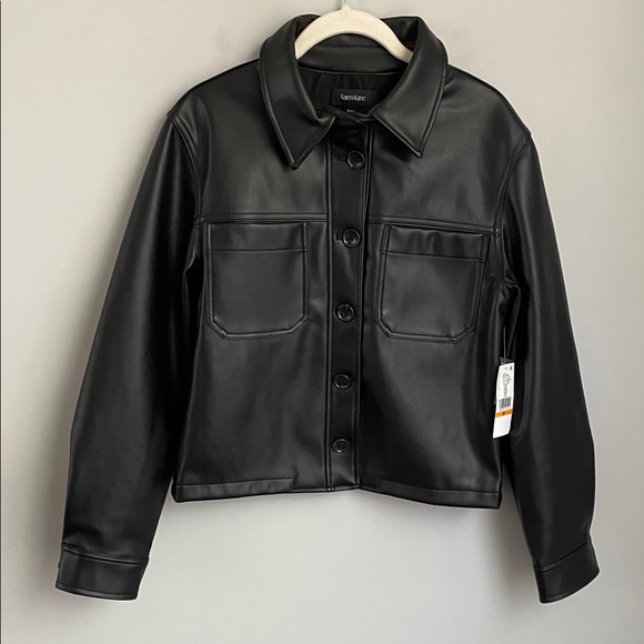 New Karen Kane Wild Thing Black Vegan Faux Leather Crop Jacket Small Petite - Picture 9 of 14